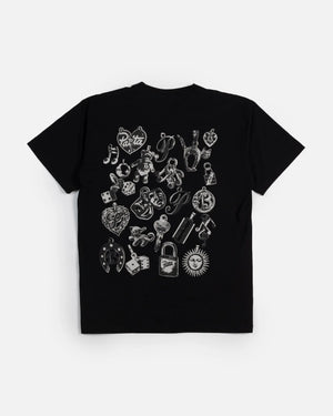 Back view of the Patta Charm T-Shirt in black featuring a silkscreen charms graphic print.