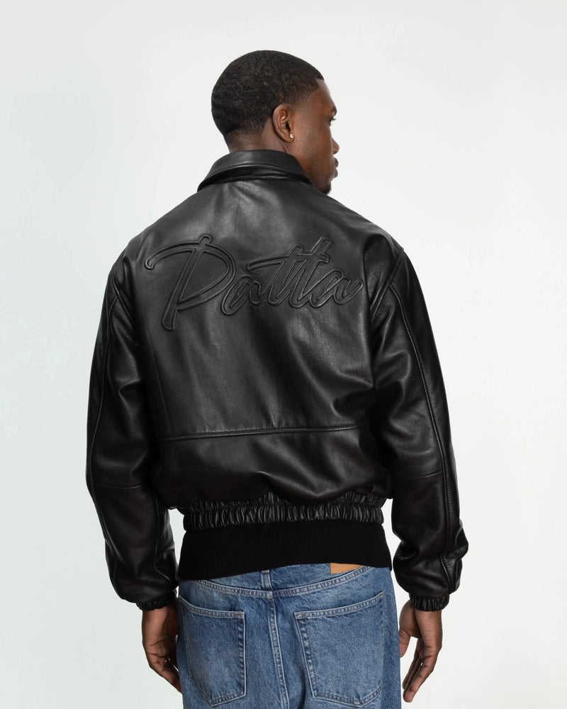 Patta Leather Bomber Jacket (Black) Patta