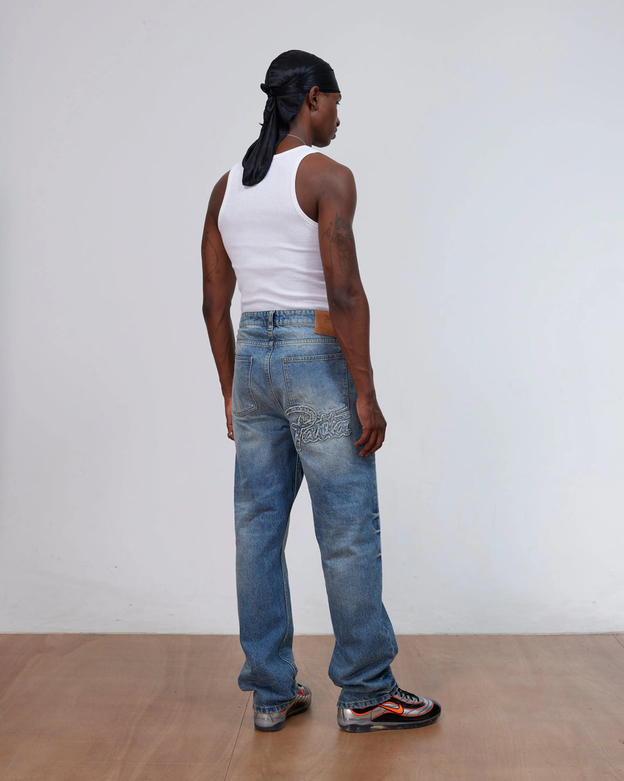 Patta Aqua Whiskers Straight Leg Denim Pants (Blue Denim ) Patta
