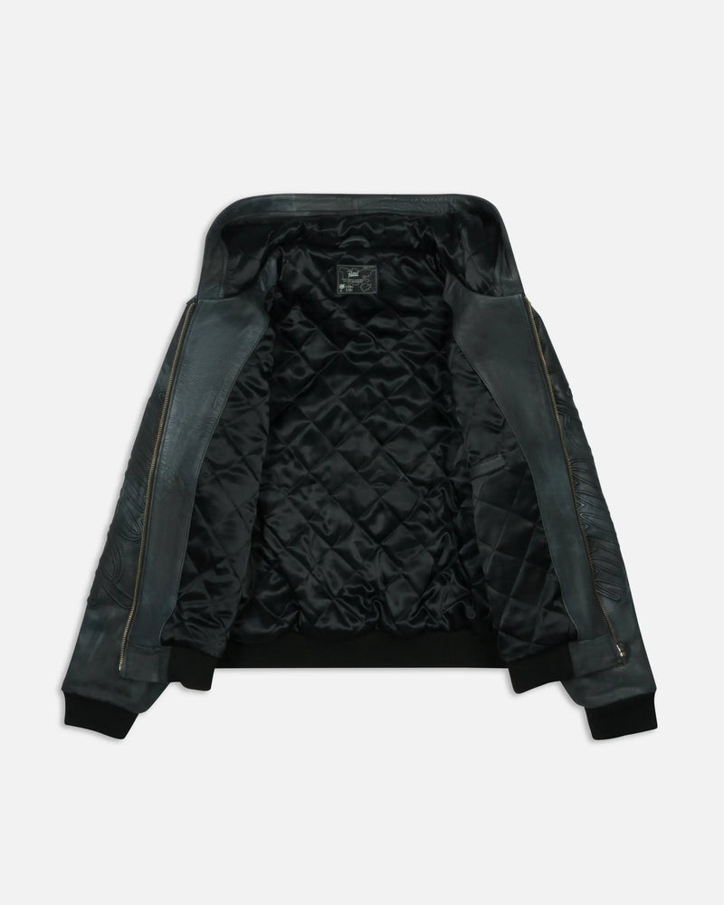 Patta Leather Hooded Bomber Jacket (Black) Patta