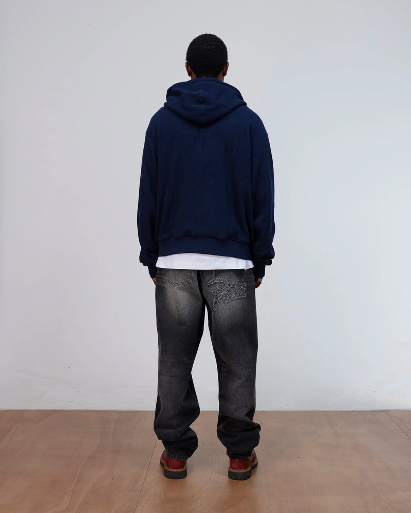 Patta Waffle Reversible Zip Up Hooded Sweater (Black Iris) Patta