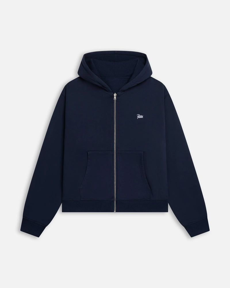 Patta Waffle Reversible Zip Up Hooded Sweater (Black Iris) Patta